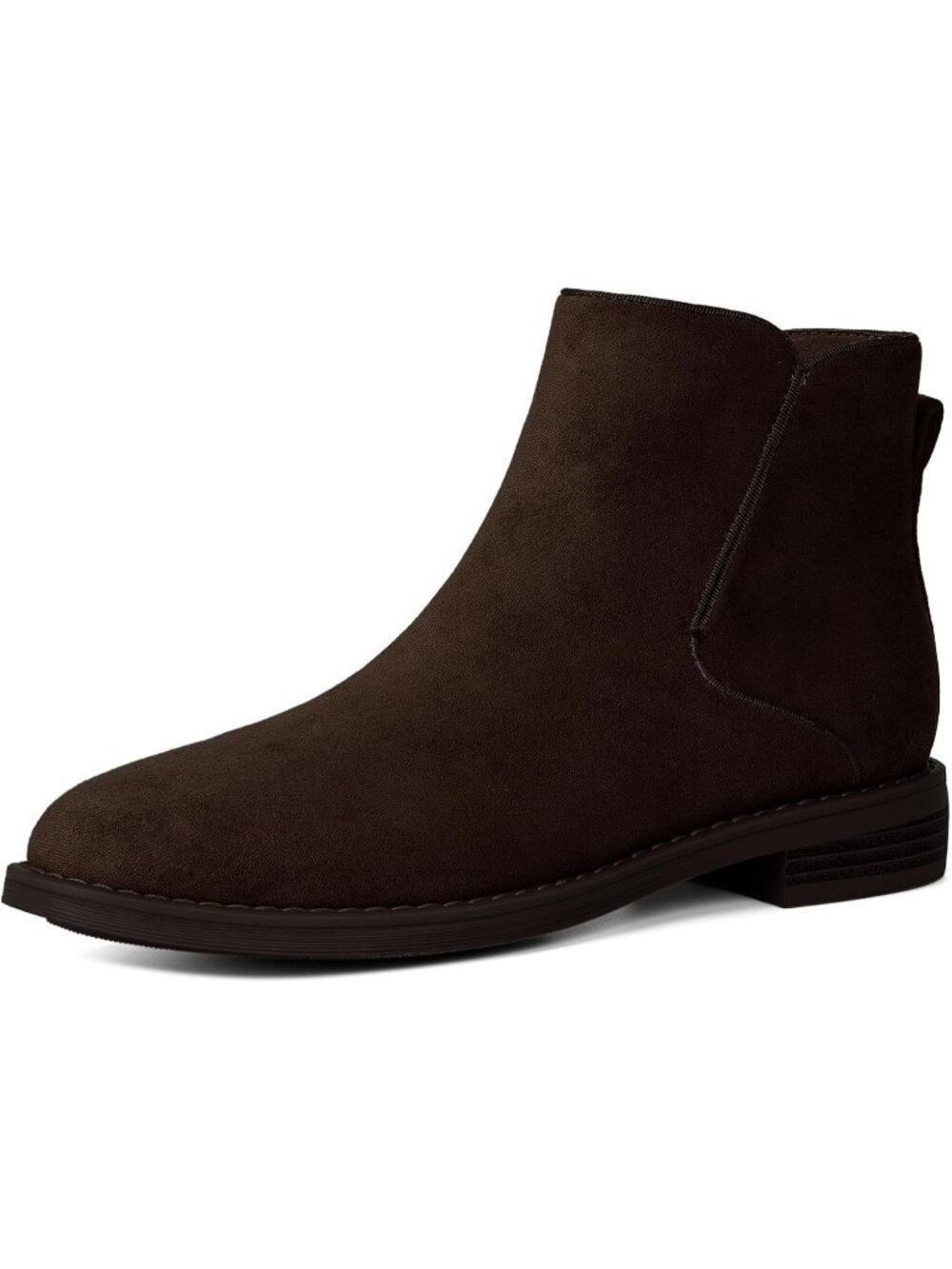 Women's Chocolate Faux Suede Low Heel Rounded Toe with Side Zipper Heeled Boots